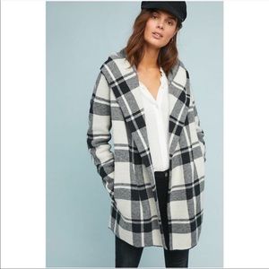 Anthropologie Field & Flower Women’s Hooded Wool Plaid Sweater Coat with Pockets